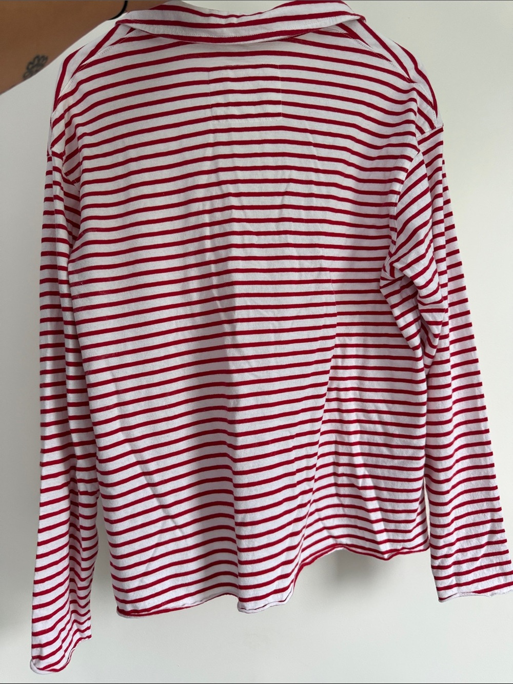 Frank & Eileen Patrick Popover White and Red Striped V-Neck Long Sleeve Top Med - Picture 6 of 9